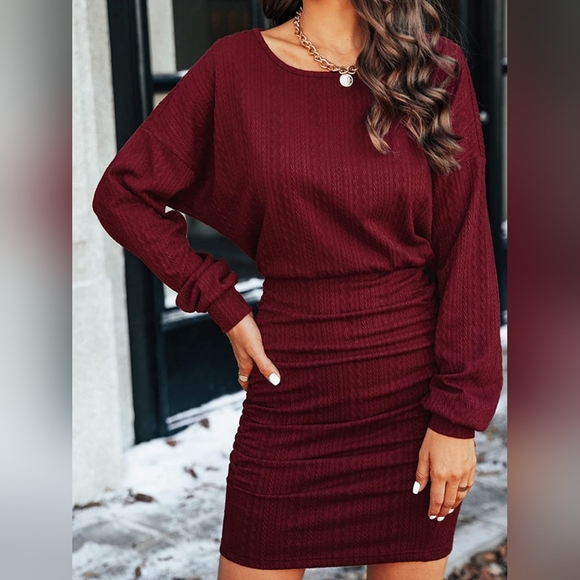 CUPSHE Women's Knit Red Wine Dress - Picture 3 of 16